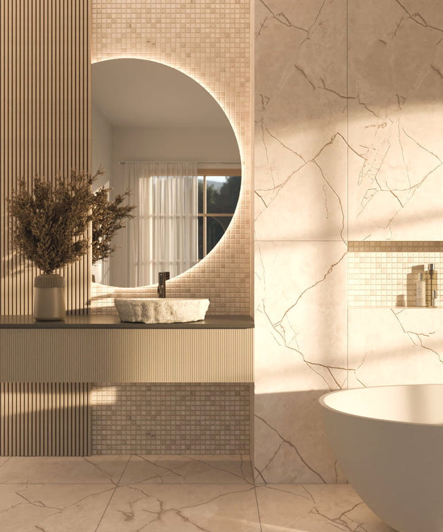 Natural stone mosaic R11 on mesh for bathroom or kitchen 30 cm x 30 cm - Stone Temple