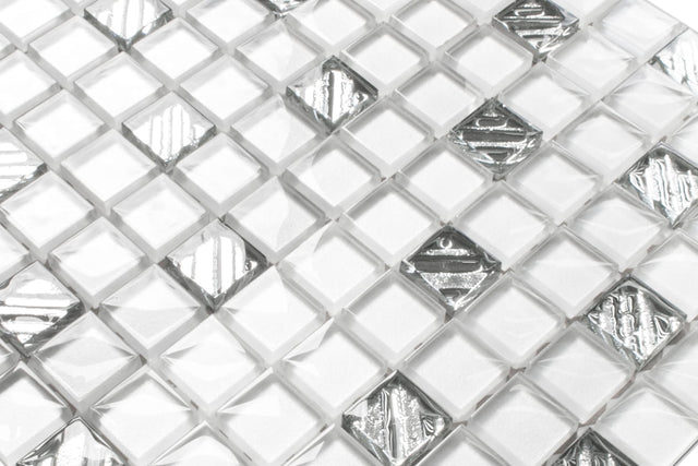 Glass mosaic on mesh for bathroom or kitchen 30 x 30 cm - White pastry