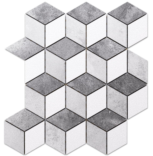 Mosaic in porcelain stoneware on mesh for bathroom or kitchen 30.5 cm x 26.5 cm - Gray big rhombus honed