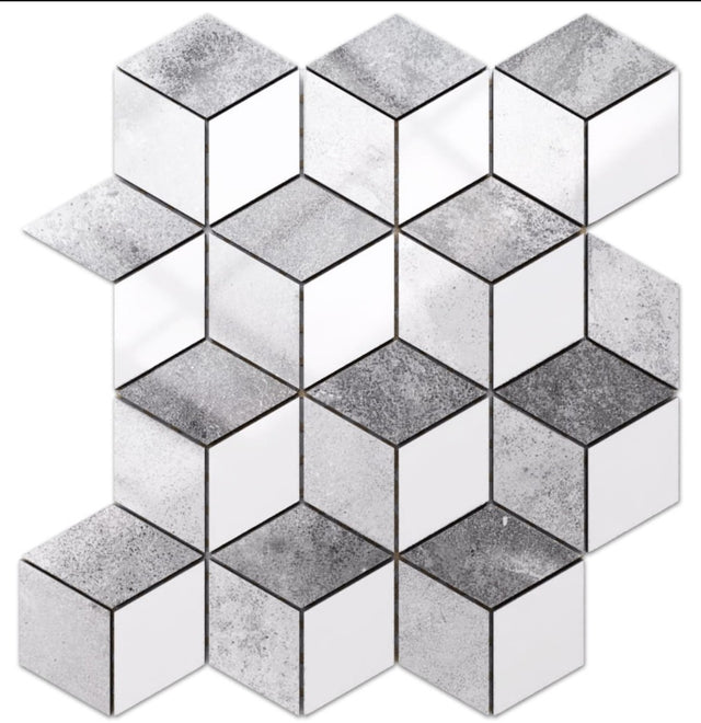 Mosaic in gres on mesh for bathroom or kitchen 30.5 cm x 26.5 cm - Gray big romb