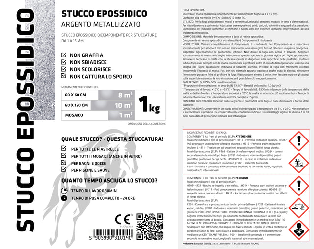 Masilla epoxi bicomponente para juntas de 1 a 15 mm - Plata metalizada