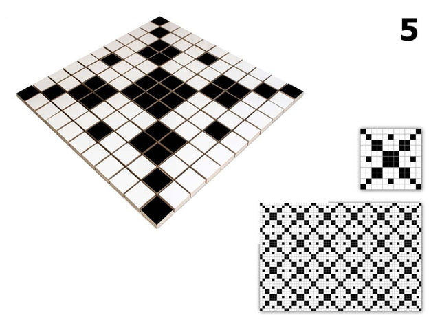 Mosaico in ceramica su rete per bagno o cucina 30 cm x 30 cm - Geometric 5 White black