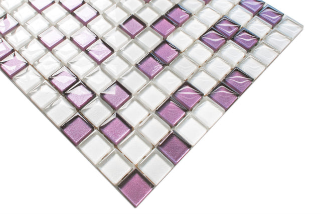 Mosaïque en verre sur filet pour salle de bain ou cuisine 30 cm x 30 cm - Orchidée lilas