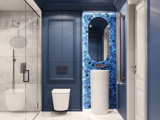 Mosaico in ceramica esagonale su rete per bagno o cucina 27 cm x 31.2 cm - Mixed ocean hive