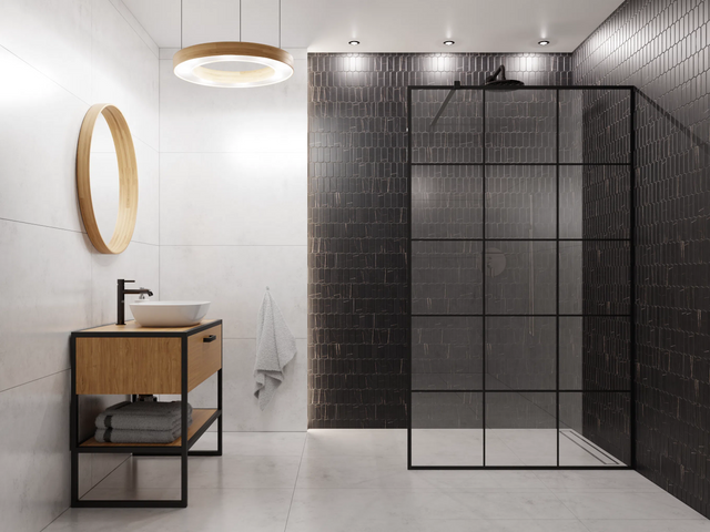 Mosaïque en céramique sur filet pour salle de bain ou cuisine 29,7 cm x 28,8 cm - Caotic black