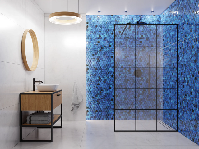 Mosaico in ceramica esagonale su rete per bagno o cucina 27 cm x 31.2 cm - Mixed ocean hive