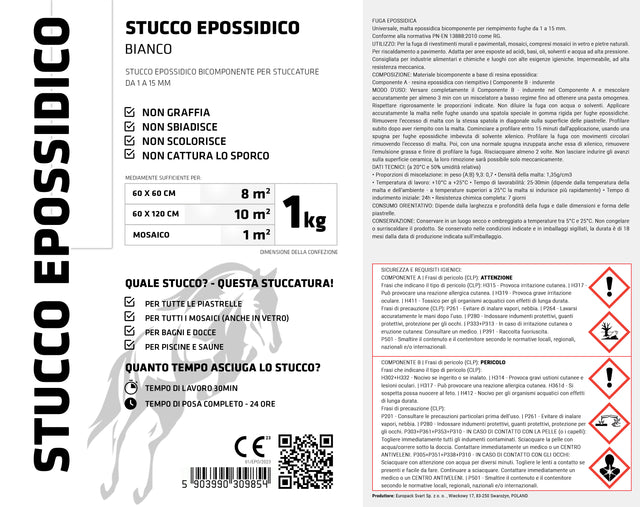 Stucco epossidico bicomponente per fughe da 1 a 15 mm - Bianco