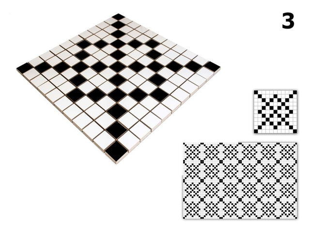 Ceramic mosaic on mesh for bathroom or kitchen 30 cm x 30 cm - Geometric 3 White black