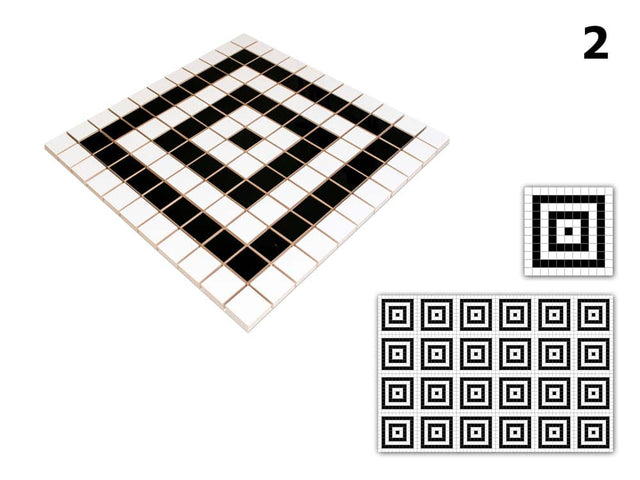 Mosaico in ceramica su rete per bagno o cucina 30 cm x 30 cm - Geometric 2 White black