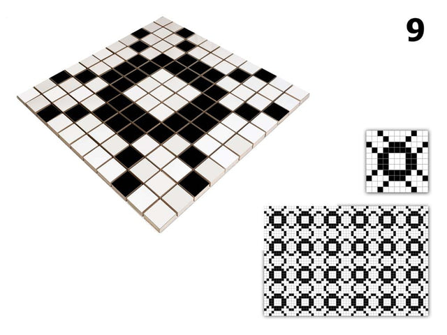 Ceramic mosaic on mesh for bathroom or kitchen 30 cm x 30 cm - Geometric 9 White black