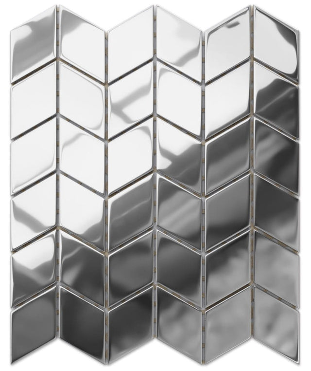 Mosaïque en verre sur filet pour salle de bain ou cuisine 26,5 cm x 30,5 cm - Magic silver chevron
