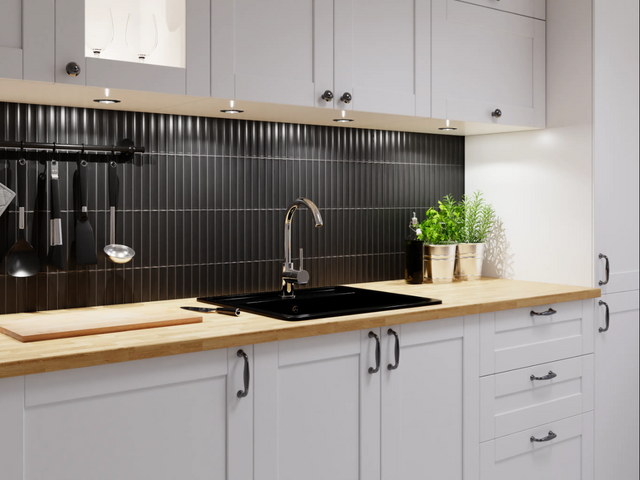 Mosaik auf Netz aus Keramik für Bad oder Küche 29,5 cm x 29 cm - Black piano