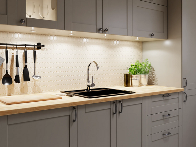 Mosaico de cerámica hexagonal en malla para baño o cocina 32.3 cm x 27.7 cm - Beige colmena