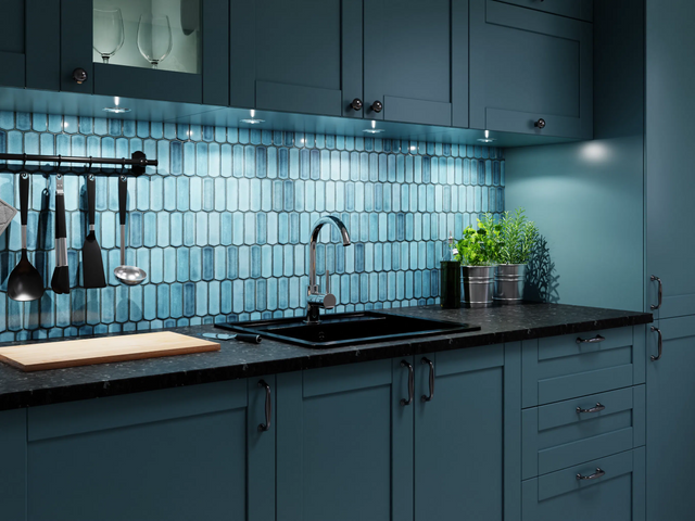 Ceramic mosaic on mesh for bathroom or kitchen 29.7 cm x 28.8 cm - Caotic blue