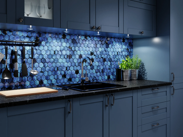 Mosaico in ceramica esagonale su rete per bagno o cucina 27 cm x 31.2 cm - Mixed ocean hive