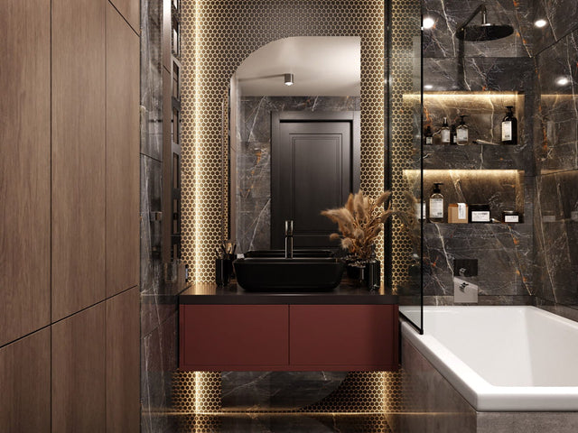 Mosaik aus Keramik auf Netz für Bad und Küche aus Keramik 30 cm x 26 cm - Mattschwarzes Bienenstockdesign