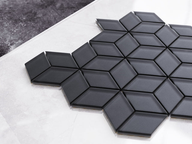 Glass mosaic on mesh for bathroom or kitchen 30.5 cm x 26.5 cm - Soft black