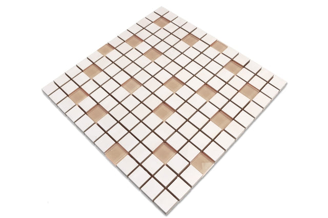 Ceramic mosaic with glass inserts on mesh for bathroom or kitchen 30 cm x 30 cm - Ginseng