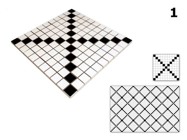 Mosaico in ceramica su rete per bagno o cucina 30 cm x 30 cm - Geometric 1 White black