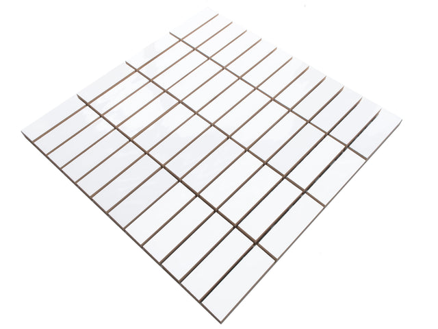 Mosaik auf Netz aus Keramik für Bad oder Küche 30 cm x 29,8 cm - Regular white brick