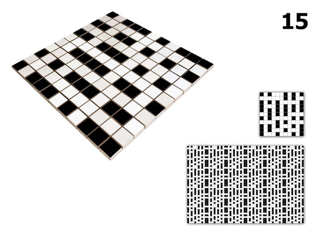 Ceramic mosaic on mesh for bathroom or kitchen 30 cm x 30 cm - Geometric 15 White black
