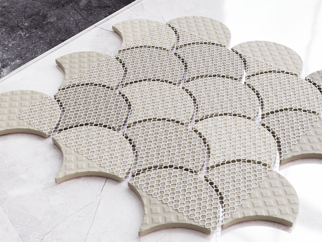 Ceramic mosaic on mesh for bathroom or kitchen 28.5 cm x 29.0 cm - Pink sunset