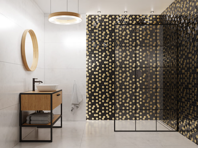 Mosaïque en verre sur filet pour salle de bain ou cuisine 25,5 cm x 24,7 cm - Lave dorée