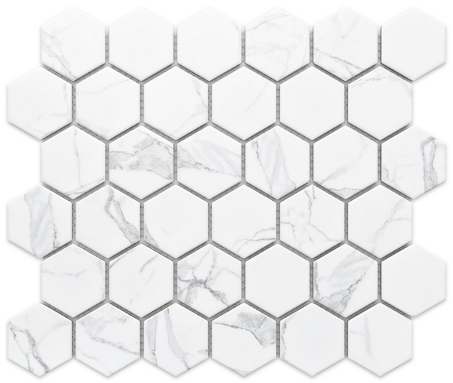 Mosaico in ceramica esagonale su rete per bagno o cucina 32.3 cm x 27.7 cm - Marble Honey