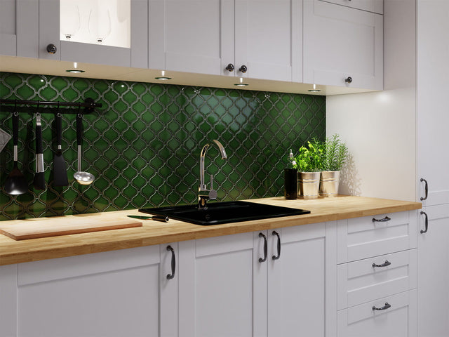 Mosaico de cerámica en red para baño o cocina 27.5 cm x 25.2 cm - Ágata esmeralda