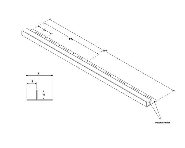 LSS shower profile glass-to-wall fixing in satin silver stainless steel