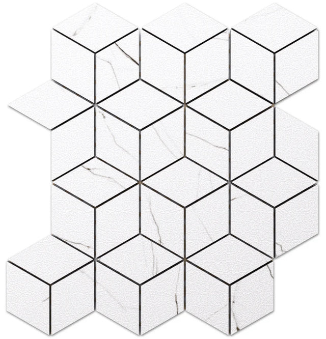 Gres mosaic on mesh for bathroom or kitchen 30.5 cm x 26.5 cm - Carrara marble honed