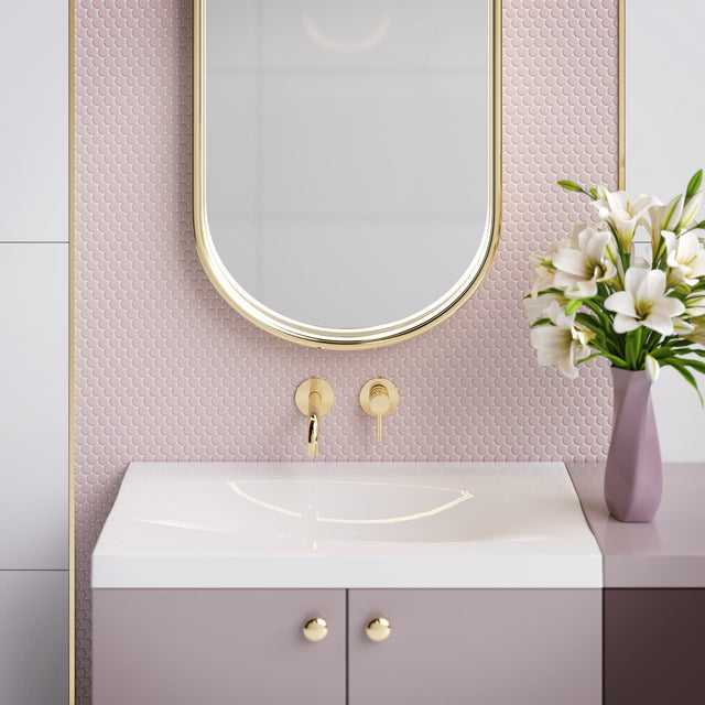 Ceramic mosaic on mesh for bathroom or kitchen 29.3 cm x 31.7 cm - Pink panther