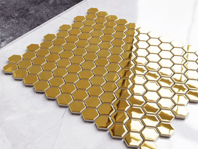 Mosaico in ceramica su rete per bagno e cucina in ceramica 30 cm x 26 cm - Gold hive
