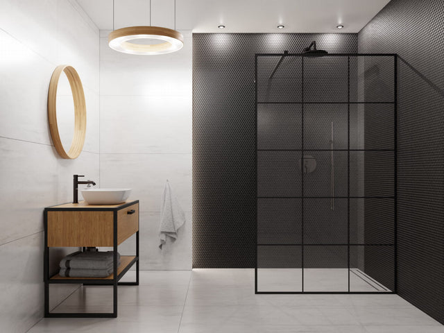 Mosaïque en céramique sur filet pour salle de bain ou cuisine 29,3 cm x 31,7 cm - Points noirs