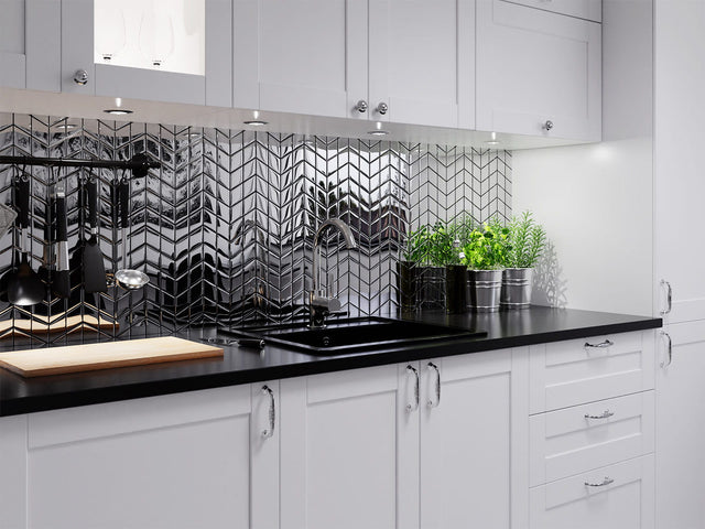 Mosaico in vetro su rete per bagno o cucina 17.2 cm x 29.8 cm - Mini silver chevron