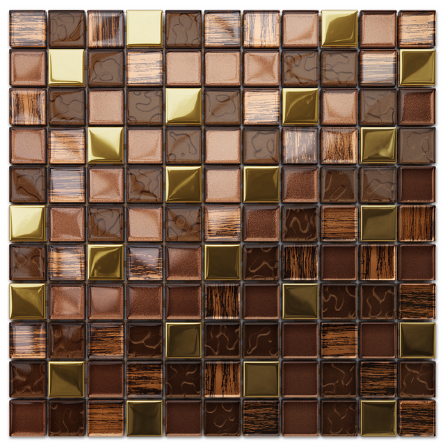 Mosaico in vetro su rete per bagno o cucina 30 cm x 30 cm – Azteca Gold