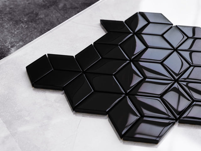 Glass mosaic on mesh for bathroom or kitchen 30.5 x 26.5 cm - Black diamond