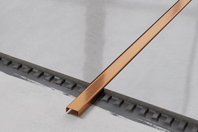 Perfil C de conexión en acero inoxidable con acabado satinado de cobre