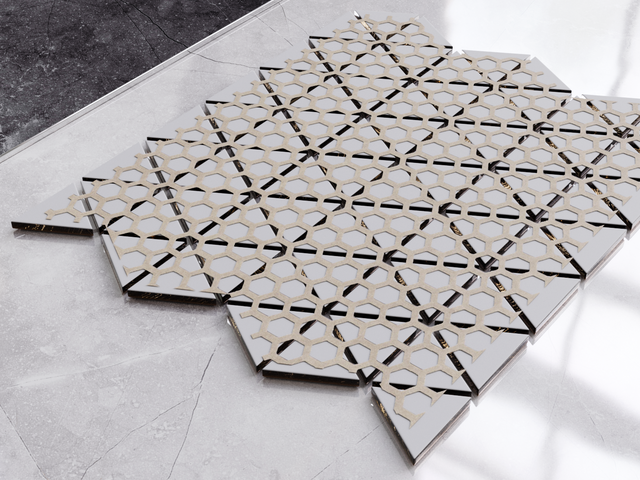 Mosaico de vidrio en malla para baño o cocina 26.3 cm x 30.3 cm - Cobre rayado