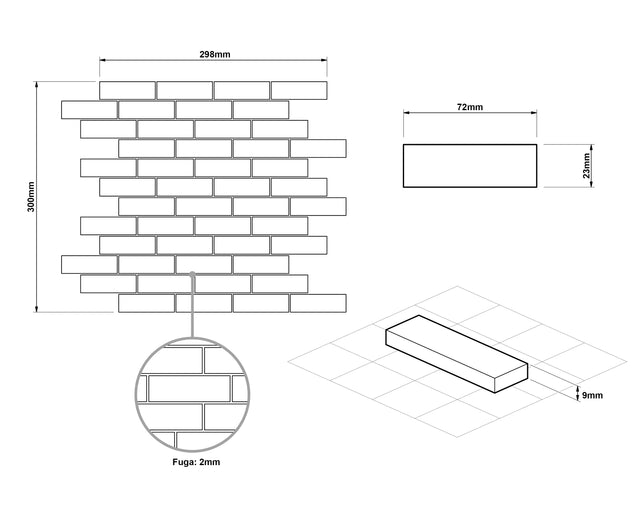Ceramic mesh mosaic for bathroom or kitchen 30 cm x 29.8 cm - Irregular white brick