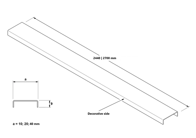 Profil C en acier inoxydable satiné doré