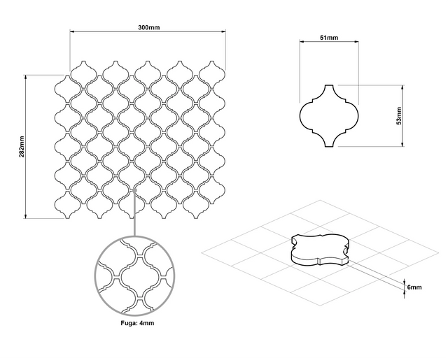 Mosaico de cerámica en malla para baño o cocina 28.2 cm x 30 cm - Marble Arabesque