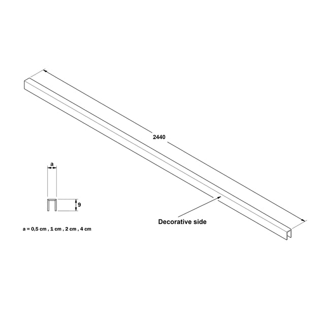 Profilo di raccordo a U in acciaio inox rettificato 2440 mm x 40 mm x 9 mm - nero opaco