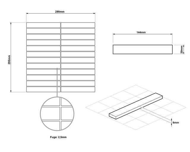 Mosaik auf Netz aus Keramik für Bad oder Küche 29,5 cm x 29 cm - Black piano