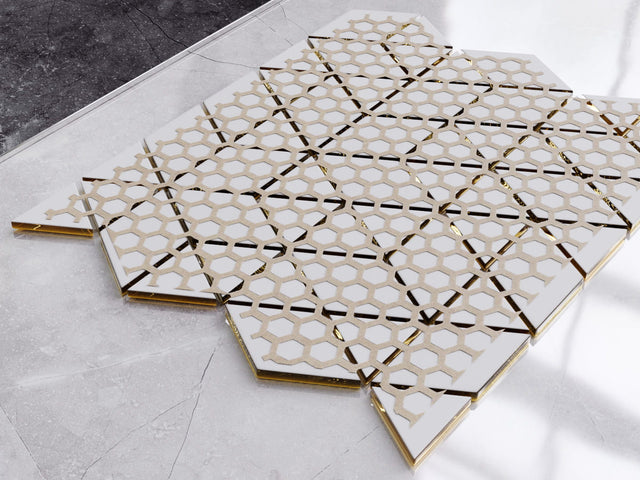 Glasmosaik auf Netz für Bad oder Küche 26,3 cm x 30,3 cm - Scratched Gold Mirror