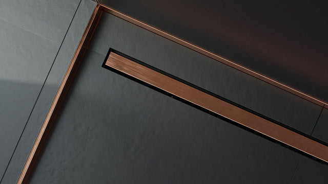 Canaleta lineal para desagüe de ducha en acero inoxidable de cobre satinado