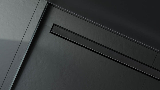 Linear channel for shower drain in black satin stainless steel