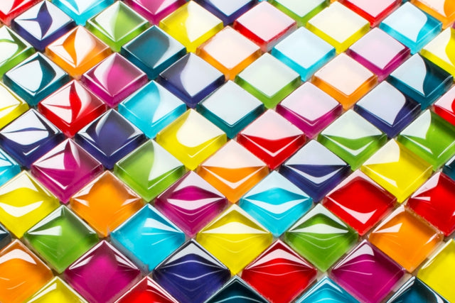 Mosaico in vetro su rete per bagno o cucina 30 cm x 30 cm - Rainbow