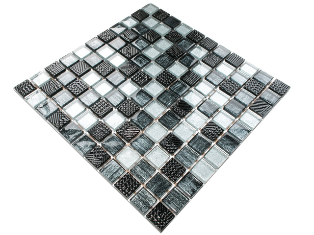 Mosaico in vetro su rete per bagno o cucina 30 cm x 30 cm – Storm