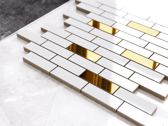 Mosaico su rete in ceramica per bagno o cucina 30 cm x 29.8 cm - Gold Mine